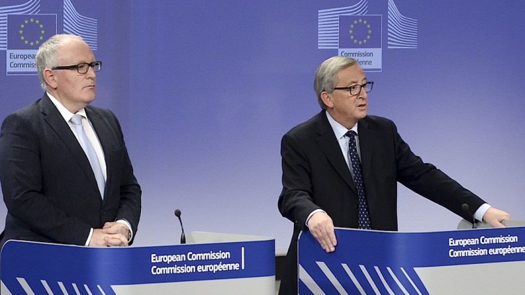 Frans Timmermans, Jean-Claude Juncker and Kristalina Georgieva (from left to right)