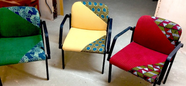Some repaired and re-upholstered office chairs from The Remakery